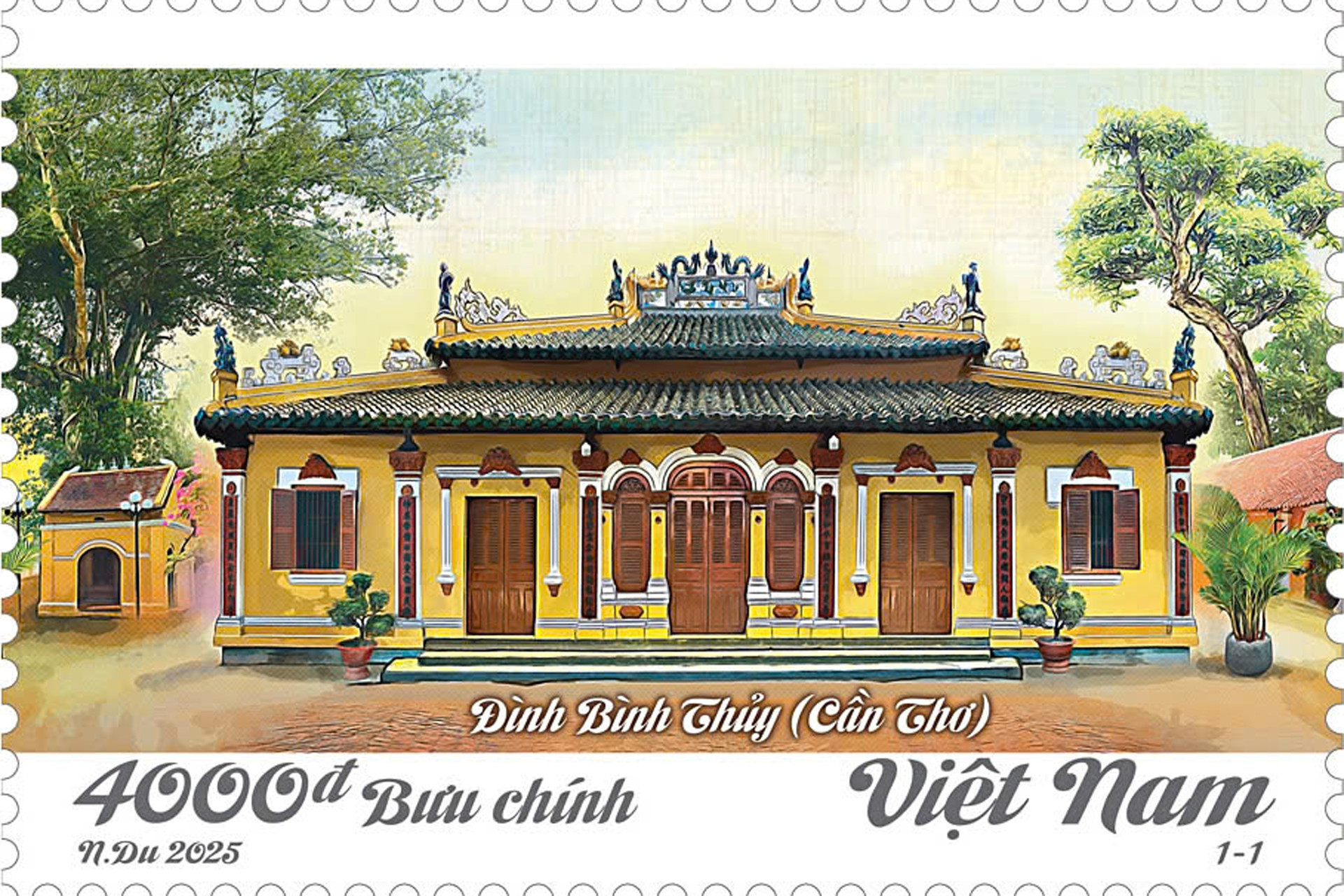 Không gian kiến trúc độc đáo của đình Bình Thủy trên tem bưu chính